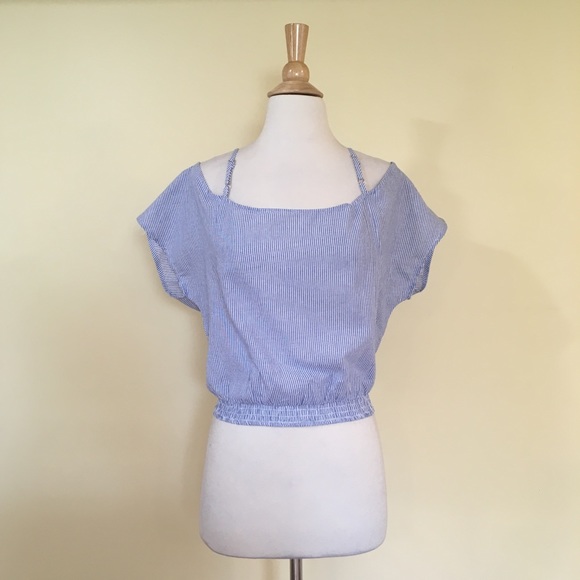Twisted Knot Front Striped Off Shoulder Cropped Top - Picture 7 of 8